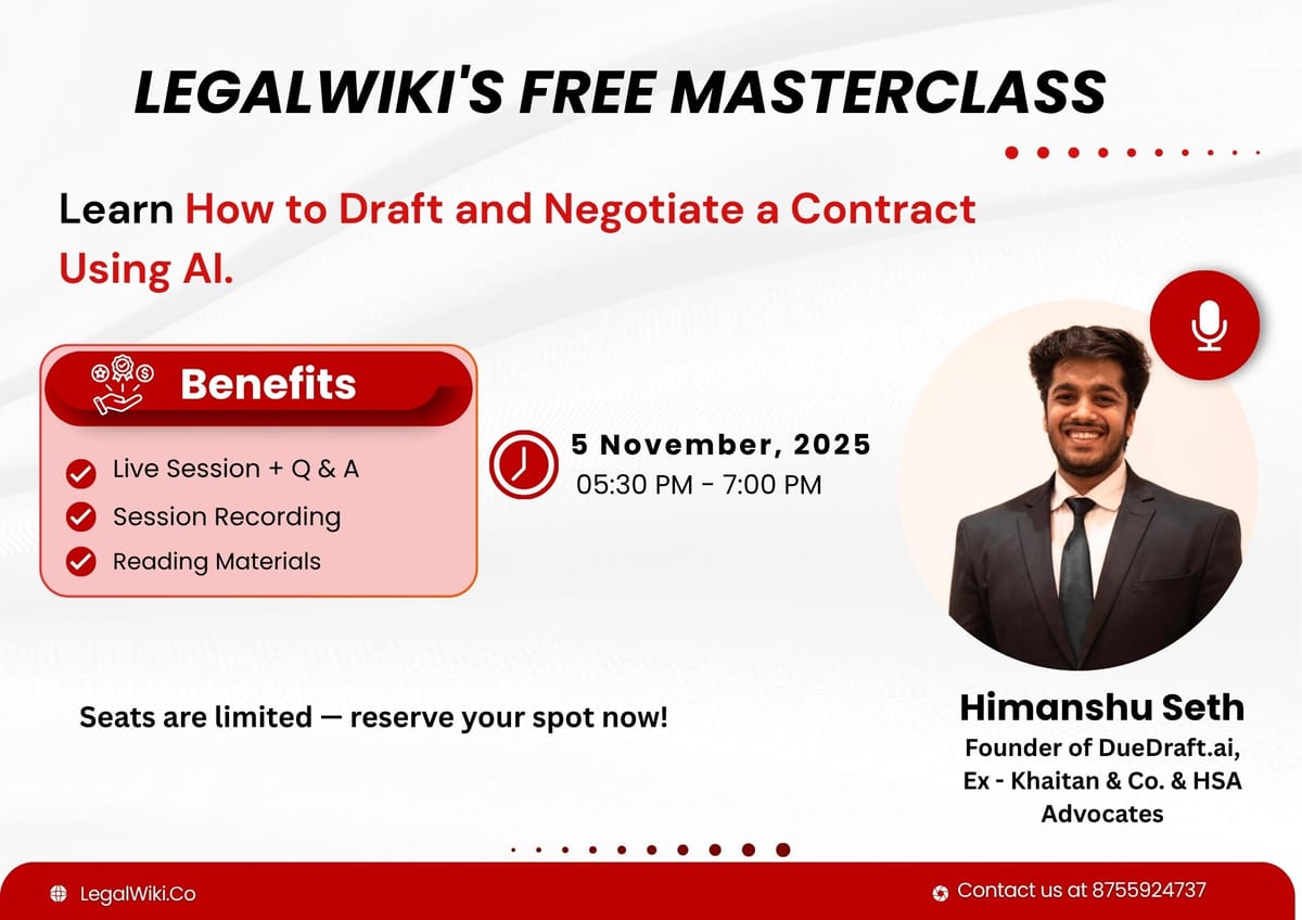 Free Masterclass: How to Draft and Negotiate a Contract Using AI |LegalWiki | Nov 5 | Register Now