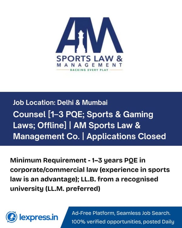 Job Opportunity at AM Sports Law & Management Co | Apply now|Counsel – Sports & Gaming Law